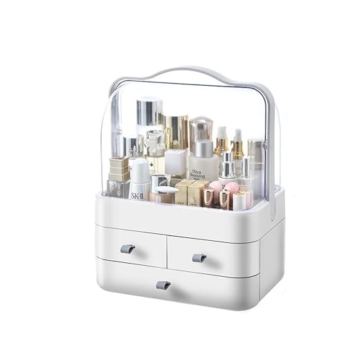 UUE Make Up Kosmetik, Organizer Schminke aus Kunststoff, Beauty Organizer mit Deckel, Makeup Organizers 3 Ebenen, Multifunktionale Aufbewahrung für Schminktisch Schlafzimmer Bad Geschenk