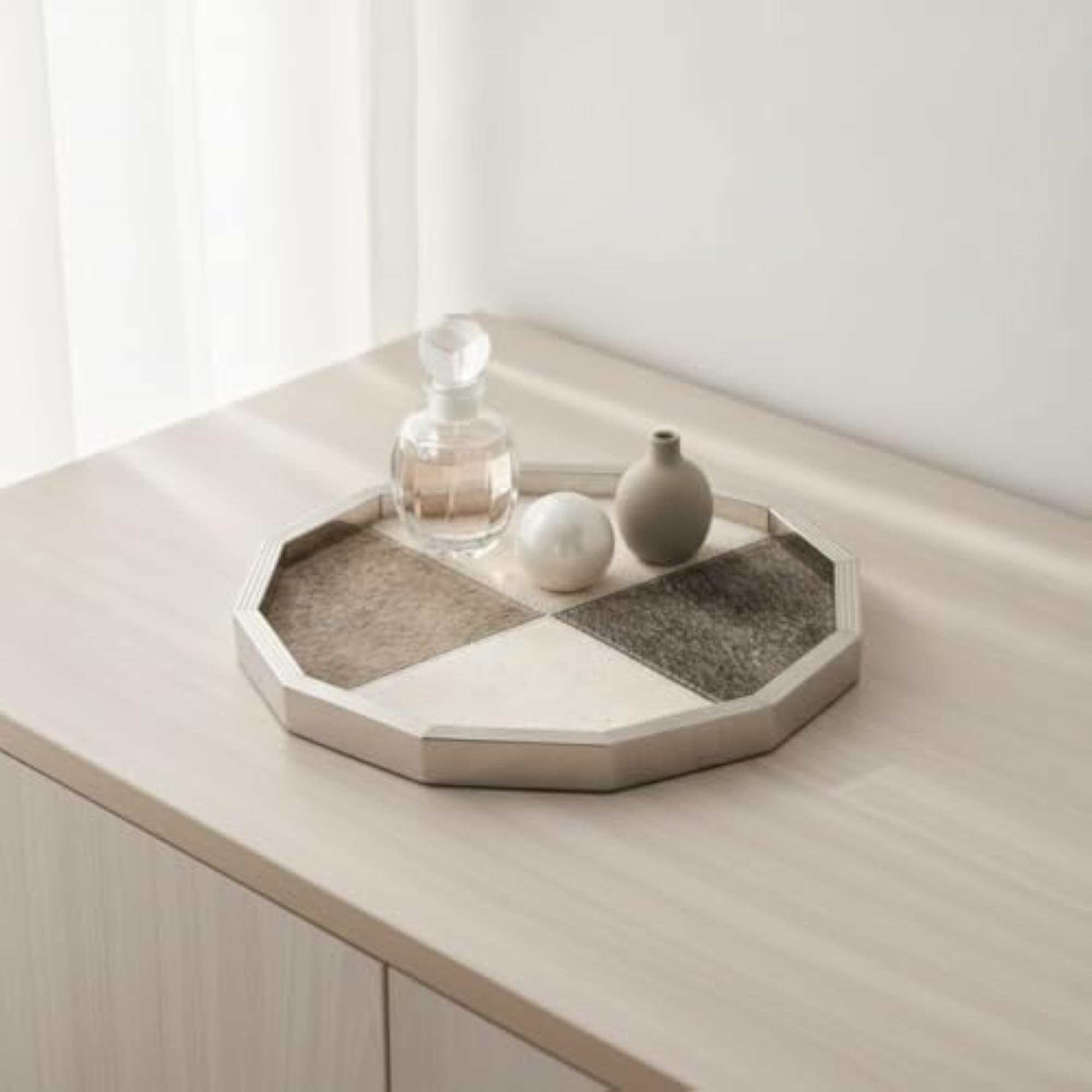 Geometric Octagonal Tray, Faceted Tray with Patchwork Surface