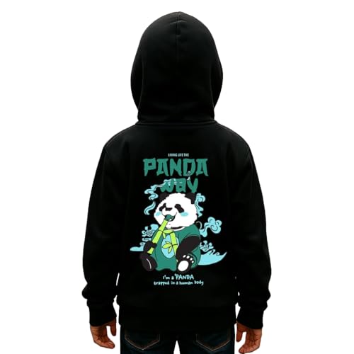 Image of Khakey Kids Boys Black Graphic Printed Hooded Sweatshirt|Trending Hoodie for Boys|Black Color|Panda Print|Winter Wear Print