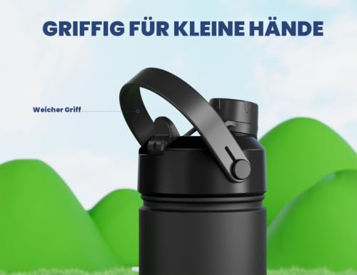 POWCAN Kinder Edelstahl Trinkflasche, Auslaufsicher, 2-in-1 Deckel, 355ml – Ansicht 6