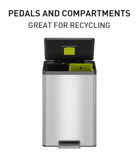 Image of Obsessions EKO Stainless Steel Dual Step Trash Can for Recycling, 20+20L Rectangular Kitchen Dustbin, Independent Pedals and Lids, Soft Close and Fingerprint Resistant, Metallic