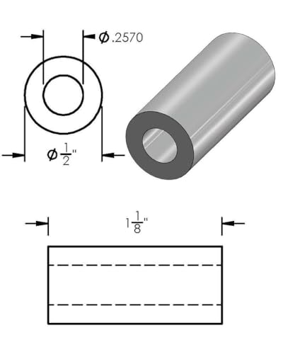 Aluminum Spacer 1/2" OD x 1/4" ID x Choose Your Length, Round Spacer Unthreaded Standoff Bushing Plain Finish, Fits Screws Bolts 1/4" or M6 by Metal Spacers Online (1-1/8" Length, 2 Pack) - Thumbnail 3