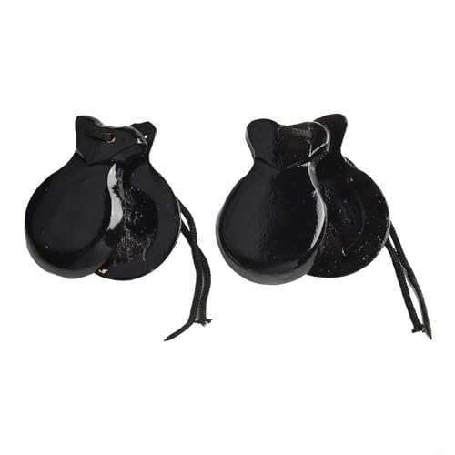 Rehoetom Juego de percusión de mano española para adultos, 2 pares de castañuelas de madera para baile flamenco, instrumento musical para principiantes con acabado liso (negro)