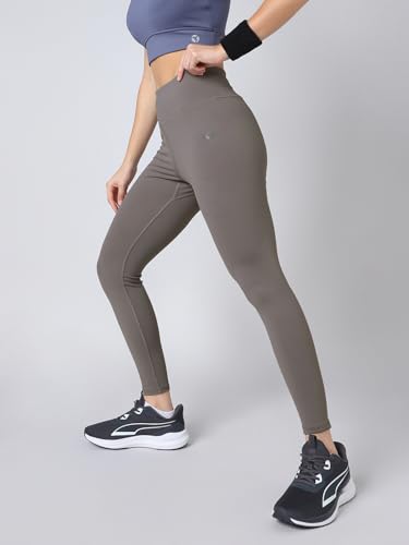 Image of TECHNOSPORT Women's Solid Slim Fit ELASTOPLUS Tights High Waist Polyester Gym Leggings for Yoga Running Workout UPF50+ Anti Odour