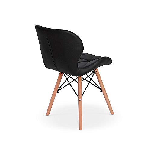 Cadeira Charles Eames Eiffel Slim Wood Estofada - Preta