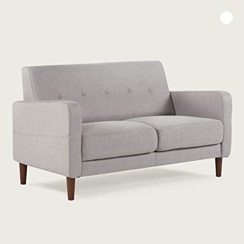 Mellow ADAIR Mid-Century Modern Loveseat/Sofa/Couch with Armrest Pockets, Light Grey