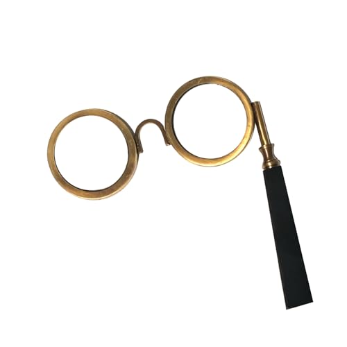 The King's Bay Hand Held Magnifying Eyeglasses Lorgnettes Solid Brass Frame Antique Style