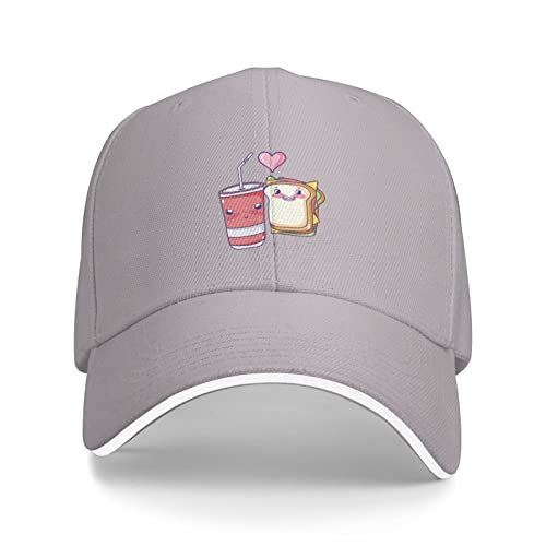 KUEhhhr Sandwiches and Soda Cups Gorra de béisbol con ala de sándwich para hombres y mujeres, gorras ajustables, gris, Talla única
