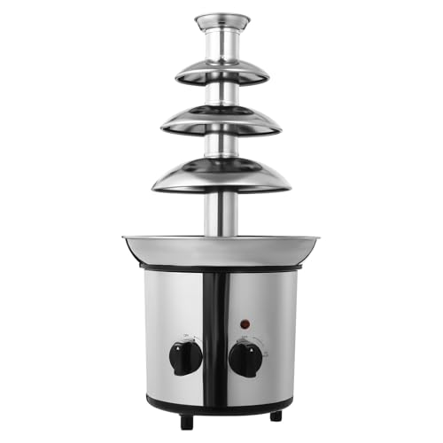 VonVVer Fuente de chocolate de 4 pisos, 1,8 L, con función de mantenimiento del calor, máquina eléctrica de acero inoxidable, 170 W, fondue de chocolate a 40 ℃ para derretir chocolate, queso, salsa de