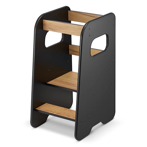 defiPad Lernturm ab 1 Jahr - 3 Stufen Höhenverstellbar, Sicher & Stabil - Learning Tower mit Kippschutz - Lernturm Montessori für Kinder - Hergestellt in der EU - Schwarz & Eiche