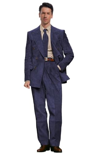 Suede Suits for Men with Tie 3 Piece Double Breasted Mens Suit Formal Peak Lapel Mens Suits for Wedding Grooms