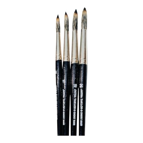 Image of Round Short Hair Paint Brush Set | Sharp Pointed Detail Brushes for Acrylic, Oil & Fine Art Painting | Professional Artist Brush Set | Sizes 14, 16, 18, 20 | Set of 4
