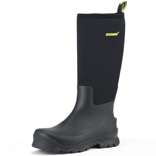Showave Men's Rubber Boots Knee High Waterproof Insulated Rain Boots for Mud Outdoor Hunting(Black 13)