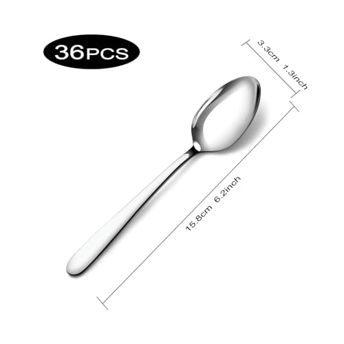 Pleafind 36 Pieces Teaspoons Set (6.2 inch), Spoon Silverware, Stainless Steel Tea Spoons, Mirror Polished Small Teaspoon, Dessert Spoons for Home, Kitchen, Restaurant, Dishwasher Safe