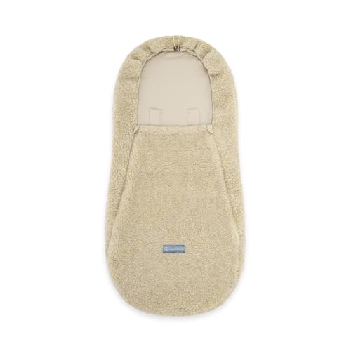 emma & noah Merino Teddy Fußsack für Kinderwagen, weicher Fußsack aus 100% Merino Wolle, atmungsaktiv & wärmend, ideal für kaltes Wetter (48x96 cm) (Essential Beige)