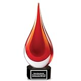 Same Day Awards Hand-Blown Art Glass Award Collection – Elegant Recognition Trophies with Custom Engraving – Corporate, Sports, Retirement, Volunteer, Leadership & Employee Gifts (Mercury Red)