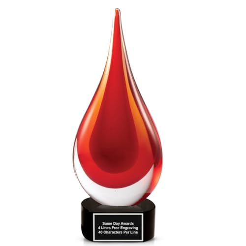 Same Day Awards Hand-Blown Art Glass Award Collection – Elegant Recognition Trophies with Custom Engraving – Corporate, Sports, Retirement, Volunteer, Leadership & Employee Gifts (Mercury Red)