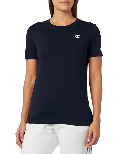 Champion Femme Legacy Basics W Light Cotton Jersey Regular Crewneck T-Shirt, Bleu Marine, L EU