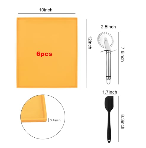 6PCS Silicone Dehydrator Sheets with Edge 12\" x 10\" Food Dehydrator Trays with Cutter Wheel and Silicone Spatula, Fruit Leather Trays for Jerky,Vegetables - Thumbnail 2