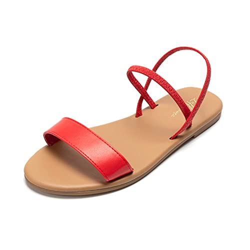 Luffymomo Women's Ankle Strap Sandals Slip On Flat Sandal Elastic Comfort Summer Shoes(6 M Us Red) #TOP16