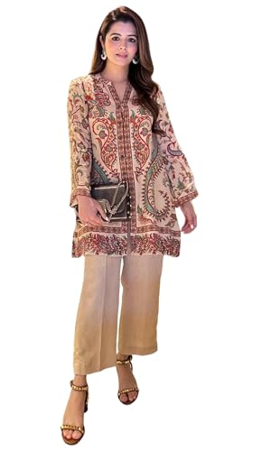 Image of ANNI Designer Women's Viscose Blend Straight Printed Kurta Set with Palazzo | Women Kurta Palazzo Set | Straight Kurta | 3 /4 Sleeve | Printed Kurta Set for Women