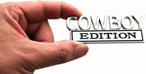 Image of Pair Set Cowboy Edition Raised Letters Emblem 3D Badge Sticker Decal Replacement for Vehicle, Truck, SUV, Door Decoration (Silver Black)