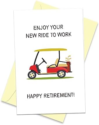 Arsagen Happy Retirement Card Golf Lover, Funny Retired Card Golfer Husband, Farewell Gift for Dad, Enjoy Your New Ride to Work Golf Card with Golf Cart