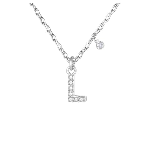 Collar Inicial letra Acero Inoxidable, Collar Mujer con Colgante letra A B C D E F G H I J K L M N O P Q R S T U V W X Y Z Pequeñas - Bisutería Regalo Cumpleaños, Novia o Amigas, Color Plateado (L)