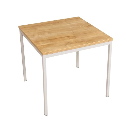 furni24 Schreibtisch-Stahl 80x80x75cm, Eiche, TÜV/GS-Einfache Montage, Arbeitstisch, Bürotisch, Küchentisch, Esstisch, Druckertisch Büro-Möbel Arbeitszimmer Computertisch Gaming-Tisch Mehrzwecktisch