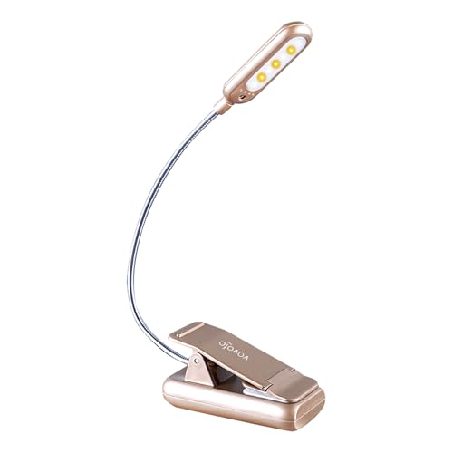 Image of VAVOFO Rechargeable Book Light for Reading in Bed Kids, 7 LED Reading Light with 9-Level Warm Cool White Daylight, Eye Care Lamp with Power Indicator for Bookworms (Champagne Gold)