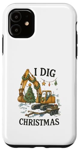 I Dig Christmas Excavator Tree Lights Construction Holiday スマホケース iPhone 11 用