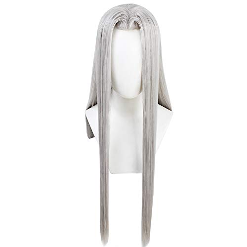 PWEINCY 39 Inch Long Silver Gray Cosplay Wig for Halloween Party