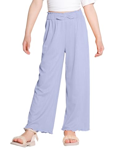 Image of Girls Wide Leg Palazzo Pant Loose Straight Cute Bow Waist Spring Summer Lightweight Dress Pant for Kids 5-14Y