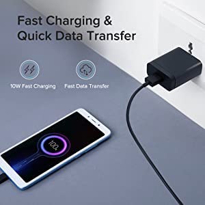 Image of Fast Charger USB Adapter 12 Watt 5V /2.4A Mobile Charger Fast Charging, Universal Compatibility with Micro USB Charger Data Cable, Made in India - Black