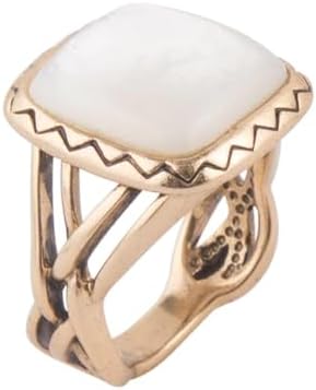 Barse Jewelry Wave of White Mother of Pearl Golden Ring