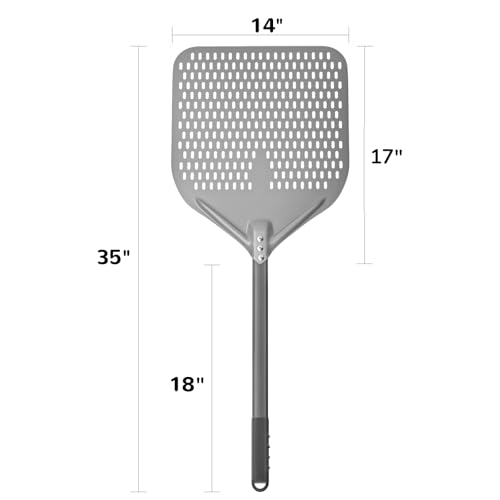 Image of G.a HOMEFAVOR 14 inch x 17 inch Perforated Pizza Peel 35 Inch overall, Rectangular Aluminum Pizza Turning Peel with Extended Silcone Handle For Baking Pizza Brick Oven