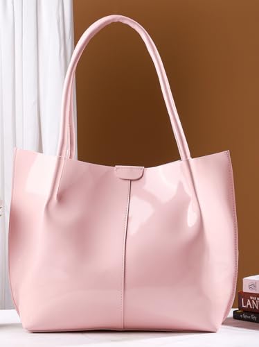 Image of Carrylux Casual Patent Synthetic Leather Tote Bag, Handbag for Ladies