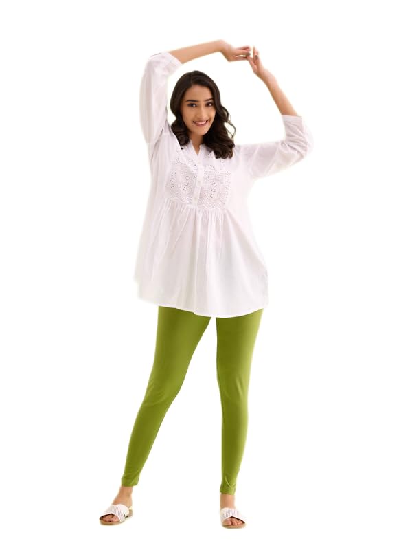 Image of GO COLORS Soft Cotton Stretch Ankle Length Leggings for Women | Breathable
