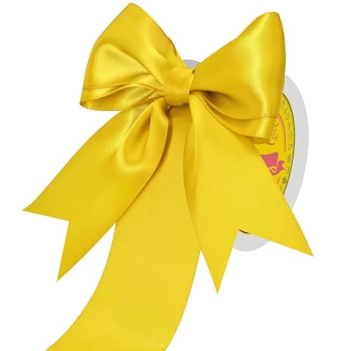Image of Double Face Maize Yellow Satin Ribbon 2 inch X 25 Yards Polyester Maize Yellow Ribbon for Gift Wrapping Very Suitable for Weddings Party Hair Bow Invitation Decorations and More