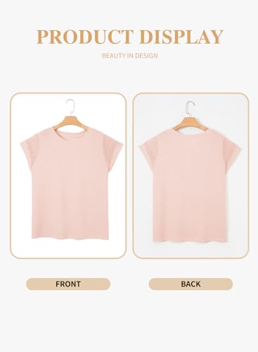 Image of Eytino Plus Size Tops for Women Waffle Knit T-Shirts Round Neck Short Sleeve Casual Loose Basic Tee Blouses(1X-5X)