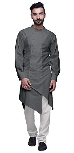 Image of Atasi Long Sleeve Mens Kurta Solid Cotton Flex Mens Long Kurta Shirt-XXXX-Large Gray