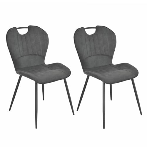Meubletmoi Lot de 2 Chaises Rembourrées Capitonnées en Microfibre Gris Anthracite Aspect Vieilli avec Poignée et Pieds en Métal Noir - Willy 2