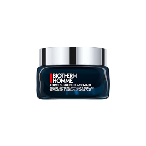 Biotherm Homme Force Supreme Black Mask, Recovering & Anti-Aging Night Mask for Men with Dark Cultivated Algae and Blue Algae, Plumps and Energizes the Skin, Smoothes Wrinkles Overnight, 1.7 Fl. Oz.