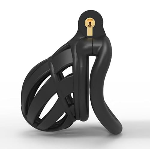 3D Wide Head Black Chastity Lock Breathable, Male Chastity Device with 4 Sizes -Z27 (Bent Ring)