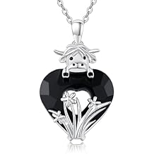 925 Sterling Silver Highland Cow Necklace Heart Crystal Cow Pendant Animal Necklace Highland Cow Jewelry for Women