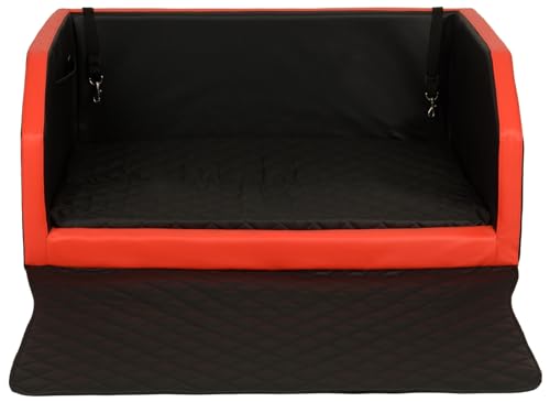 Velinda Trasportino Auto per Cani Materasso Bagagliaio Letto Macchina Cintura 100x70cm (Colore: Nero-Rosso)