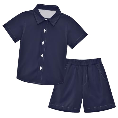 Image of 3T Toddler Boy Shorts Set Teal Hawaiian Button Down Shirts Summer Outfits for Little Boy