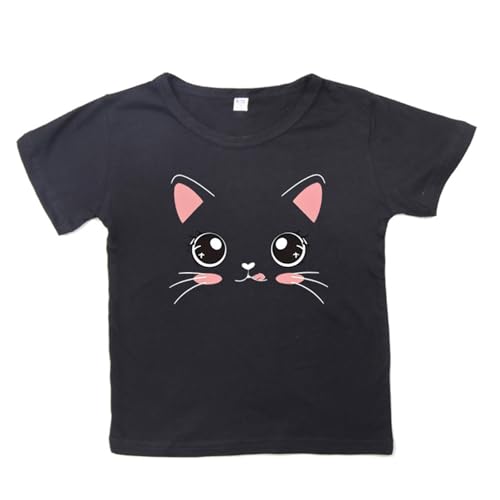 Girls Summer Loose Casual Trendy Cute Cat Printed Short Sleeve T Shirt Top Kids Graphic Tees