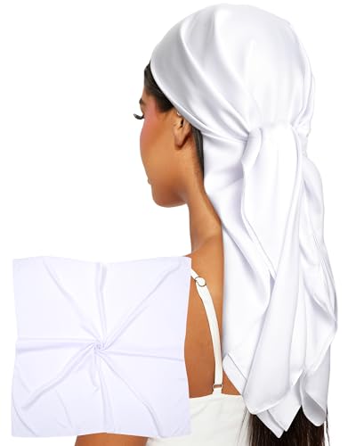 AWAYTR 35 Satin Head Scarves Women Like Silk Scarf Hair Bandanas Women Matte Neck Scarf Head Wrap Hair Headscarf (White)