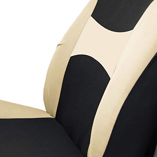 Automotive Seat Covers Beige Black Universal Fit Seat Cover Combo Set With Steering Wheel Cover And Seat Belt Pad (Airbag Compatible And Split Bench) Fh Group Fb030Beigeblack115-Combo #TOP2